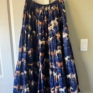 Vintage Blue Horse Pattern A-Line Skirt